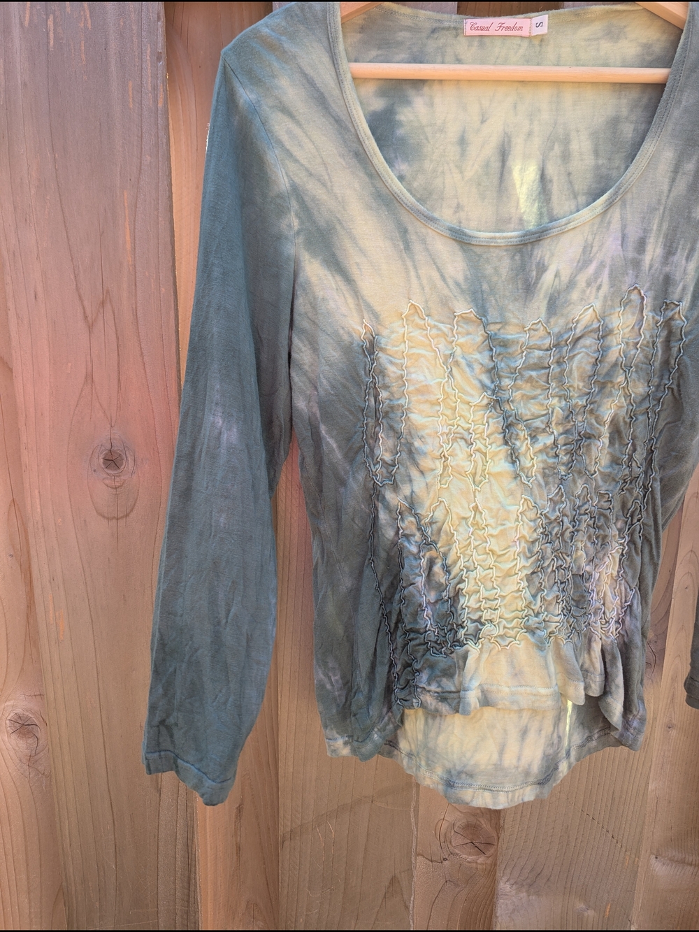 Women’s Scoop Neck Tie-Dye Fairy Grunge Top - Green & Yellow - Picture 3 of 4